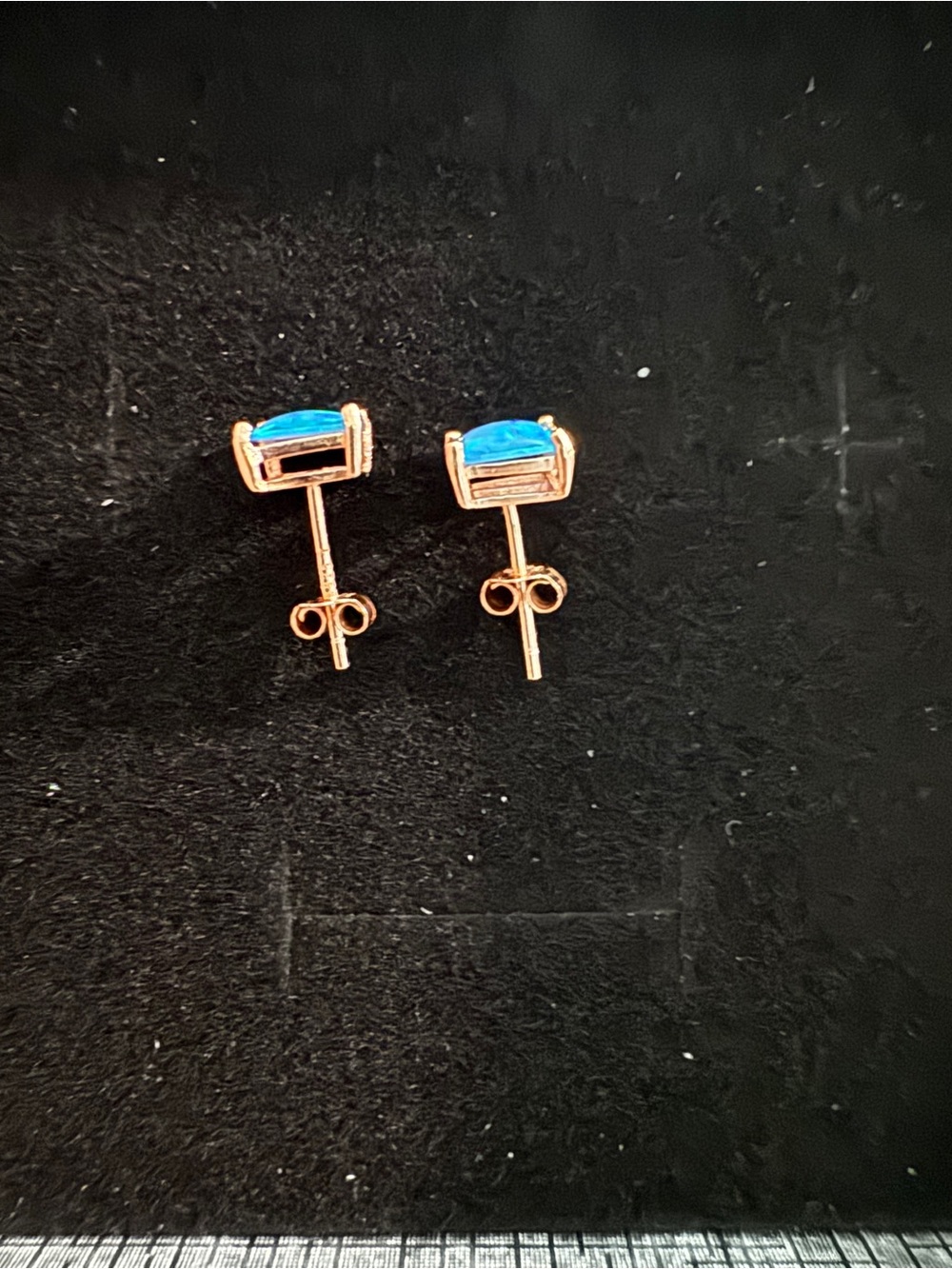 Blue Fire Opal Gemstone 925 Sterling Silver Square Stud Earrings Rose Gold - Picture 6 of 7